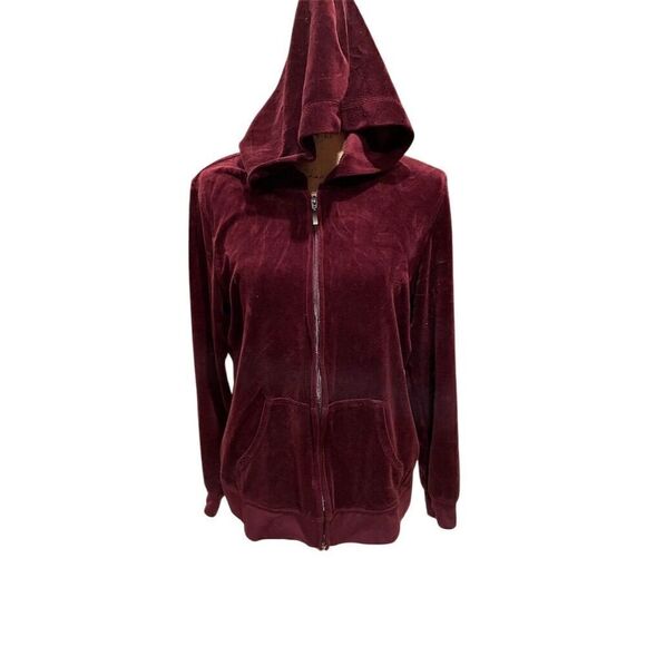 Made for Life Tops - Made for Life Women's Maroon Velour Hoodie Jacket Size L Casual Zip-Up